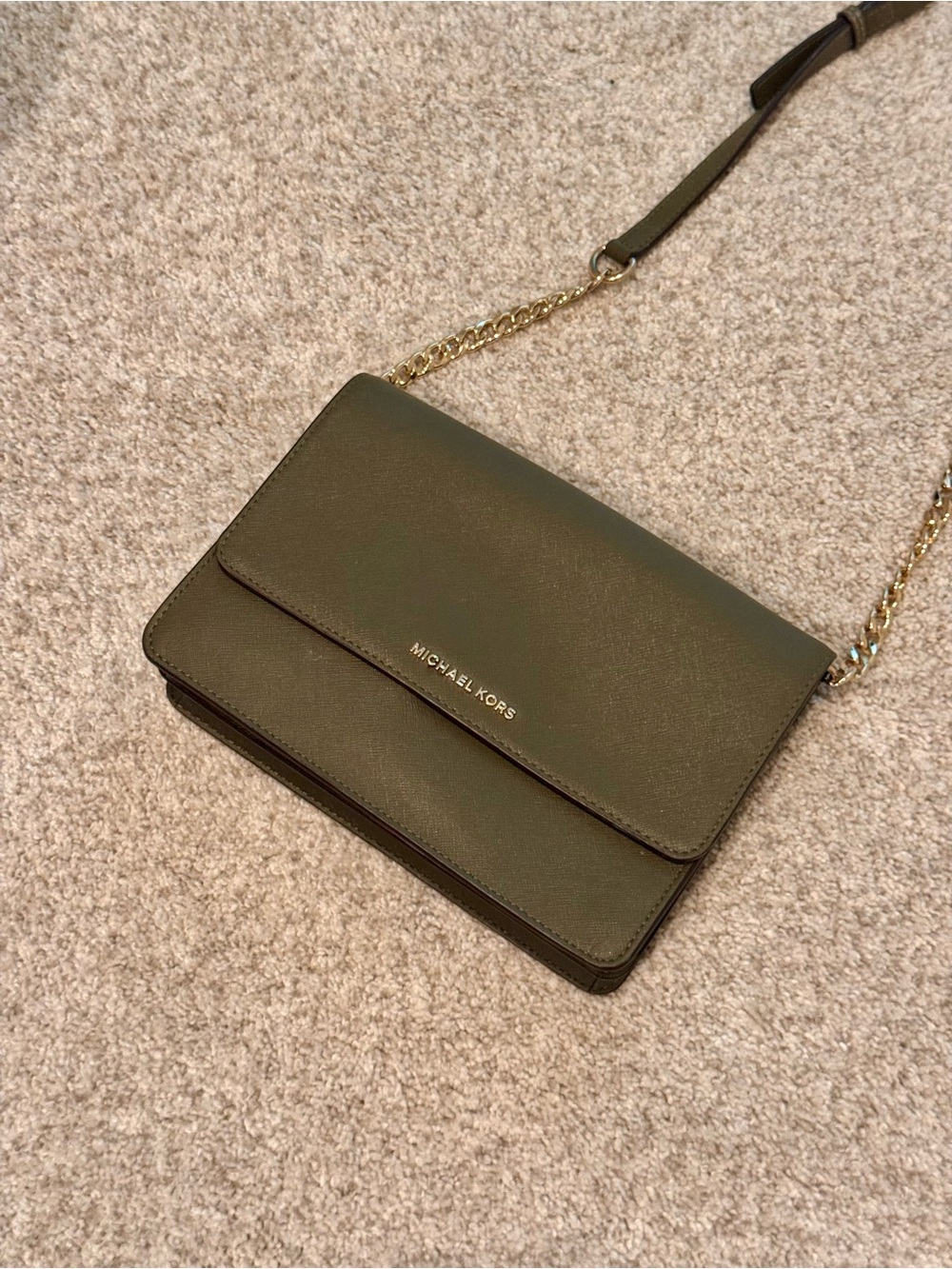 Michael Kors Olive Crossbody with Gold Chain Detail